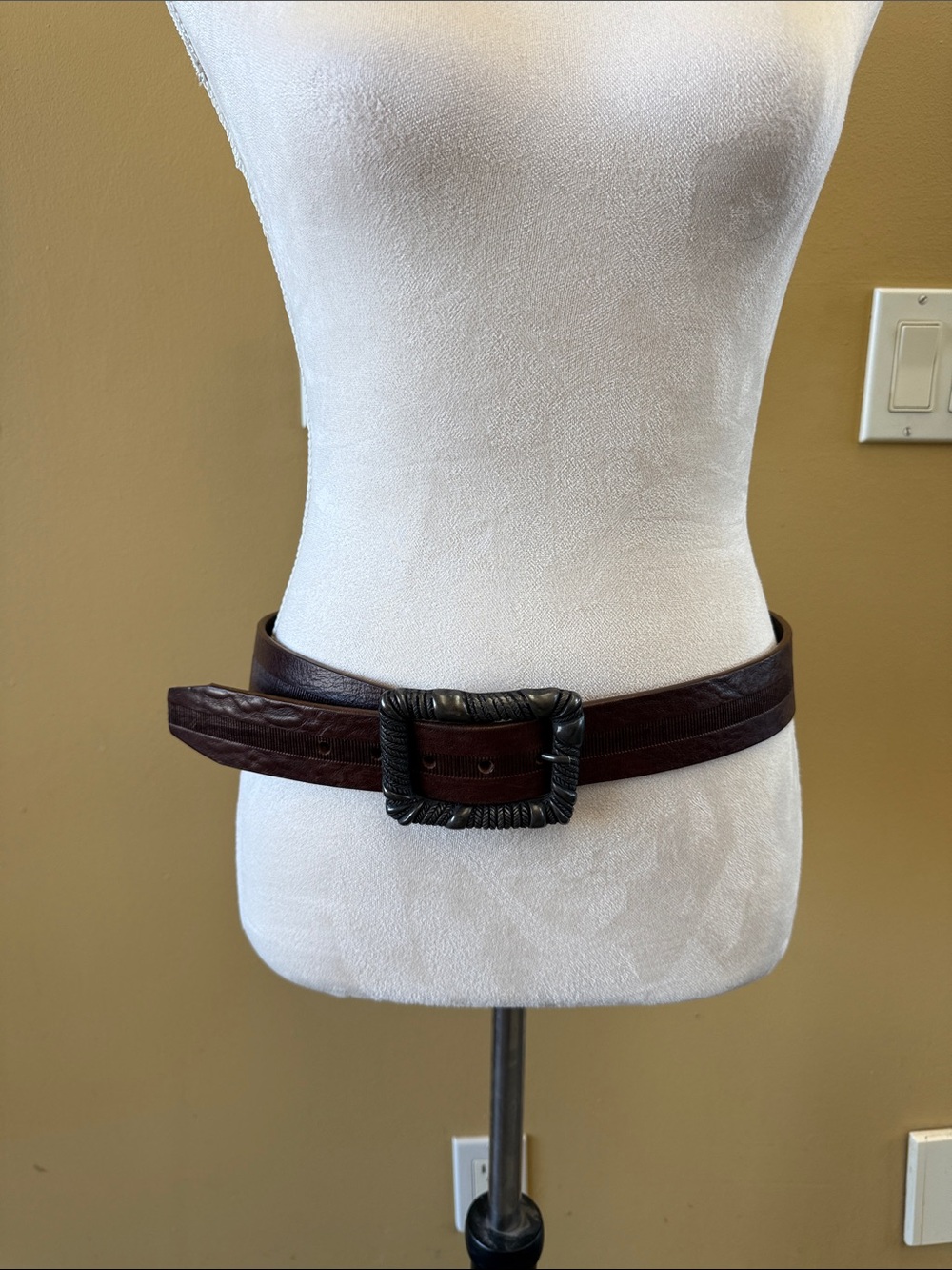 Capelli of New York Dark Brown Leather Belt with Textured Black Buckle